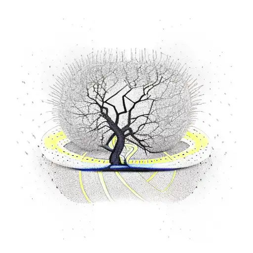 Tree Depicting The Passing Of Time With Lines Curves And Dots