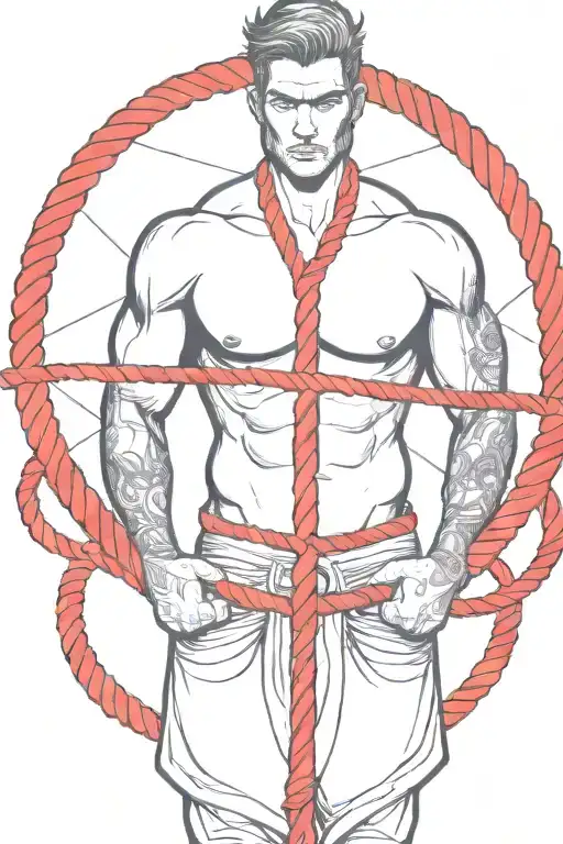 Simple Sexy Man Tied Up With A Red Rope
