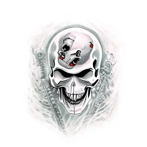 A Tattoo Of A Ghost Face From Horror Movies Surrounded By Dark Art And Skulls