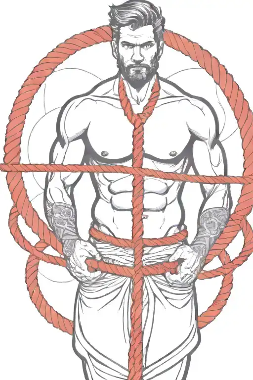 Simple Bearded Man Tied Up With A Red Rope