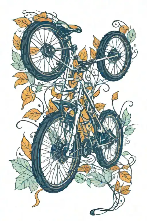 A New-school Design Of A Mountain Bike Morphing Into A Musical Staff With Autumn Leaves As Notes