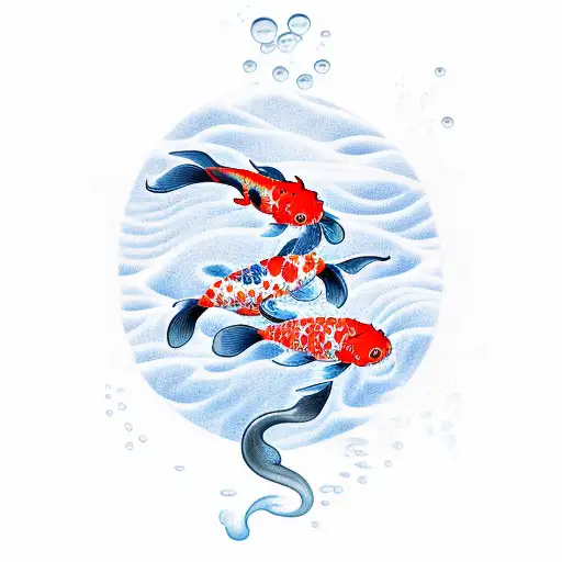 A Japanese Koi Fish Swimming Upstream With Karate Symbols Incorporated In The Water