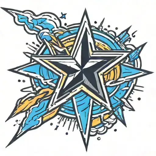 Star With Thunder With Stripes Being Hit