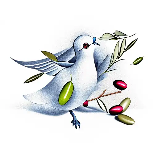 Dove With Olive Branch And Olive Tree Underneath