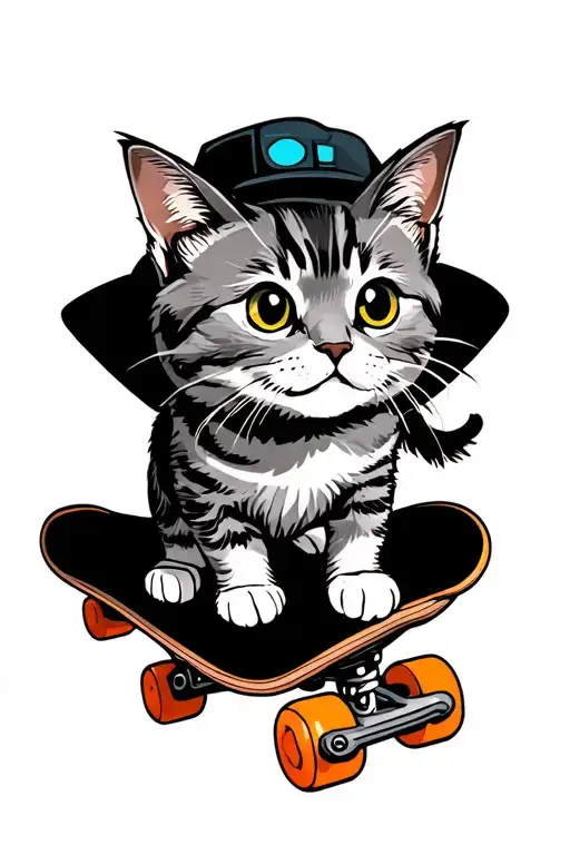 Gray Tabby Cat On A Skateboard