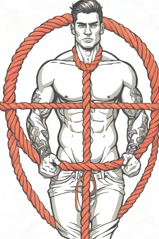 Simple Sexy Man Tied Up With A Red Rope