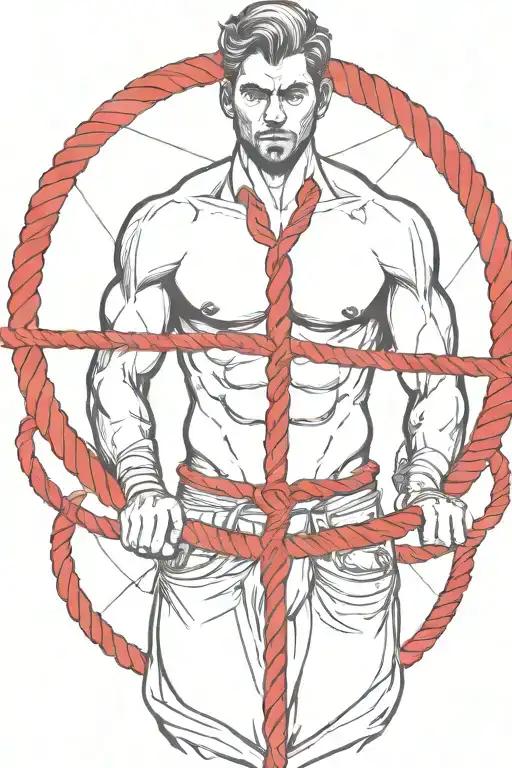 Simple Sexy Man Tied Up With A Red Rope