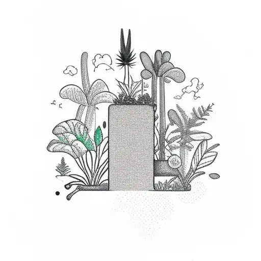 Vertical Black Rectangle With Plants Growing Out Of It