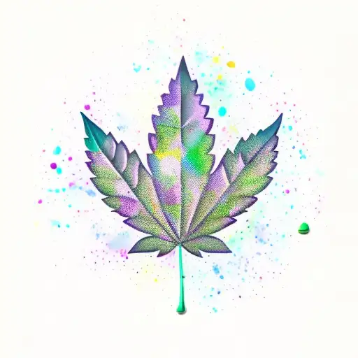 A New-school Design Of A Marijuana Leaf Surrounded By Colorful Paint Droplets