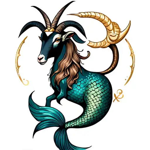 Goat Front Half And Mermaid Tail Surrounded By The Capricorn Sign