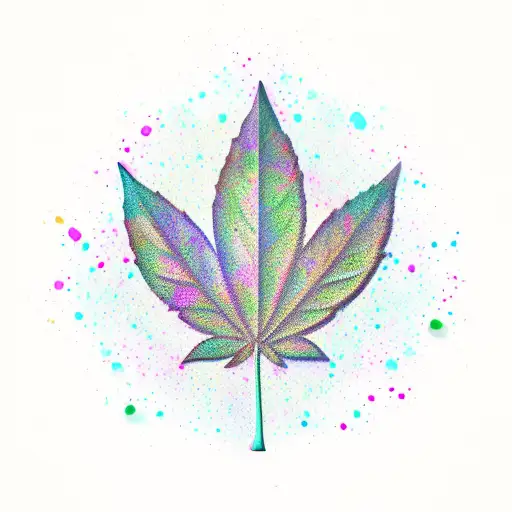 A New-school Design Of A Marijuana Leaf Surrounded By Colorful Paint Droplets