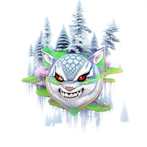 A 3D Illusion Of A Fantastical Video Game Character Surrounded By Nature Elements