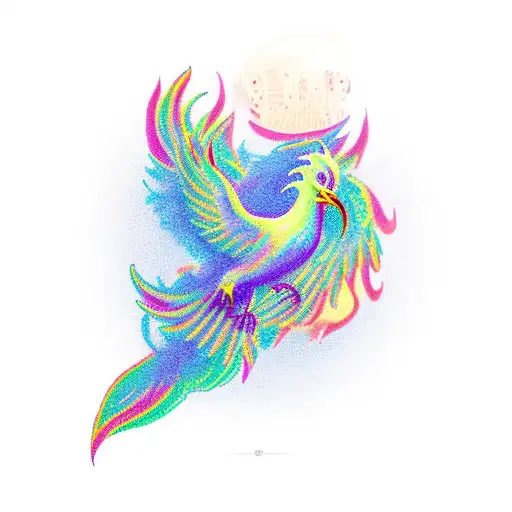 A Phoenix Rising From A Lush Forest With Musical Notes Floating Around It