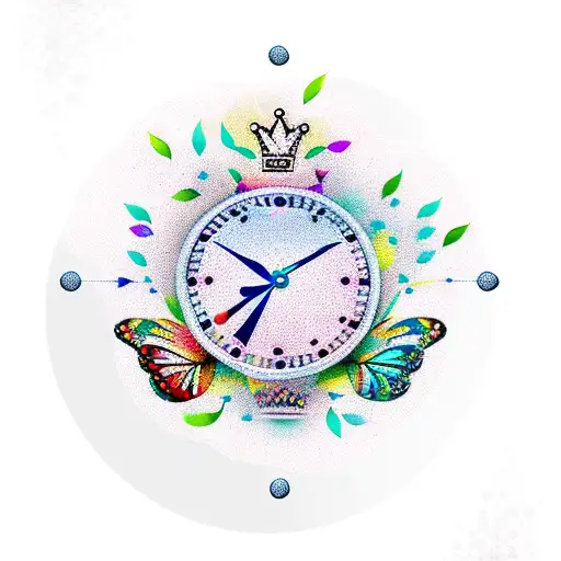 Clock With Crown And Butterflies