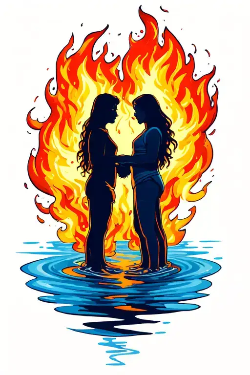 Fire And Water People Silhouettes Holding Hands Holding Each Other