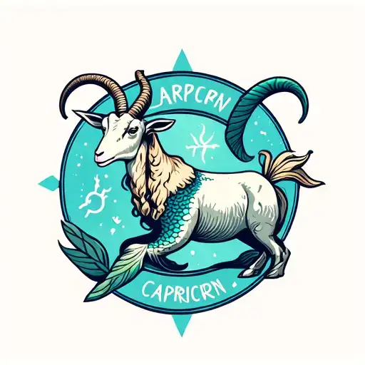 Goat Front Half And Mermaid Tail Surrounded By The Capricorn Sign