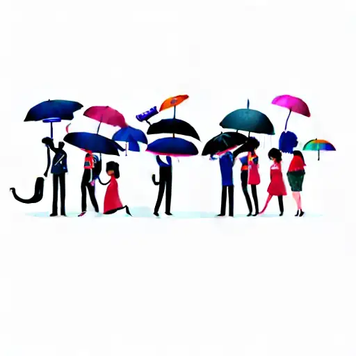 A Group Of People With Umbrellas
