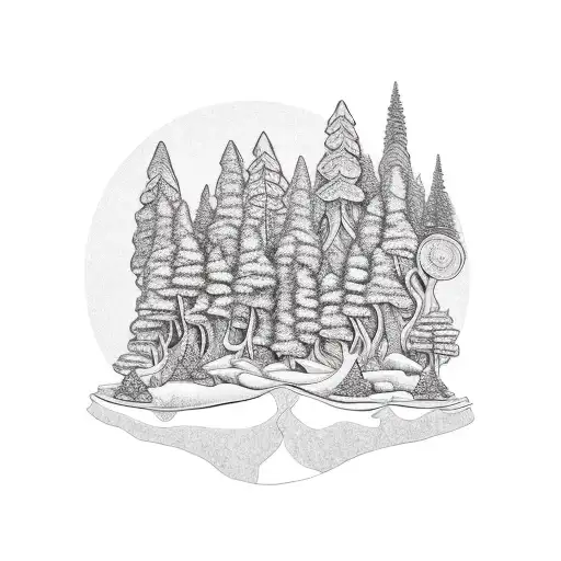 An Intricate Design Of A Hiking Boot Surrounded By Various Elements Of Nature Like Trees And Rivers