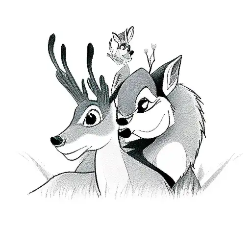 A Disney-inspired Piece Showcasing Bambi And His Mom In A Serene Nature Scene