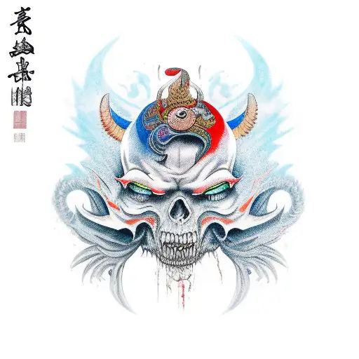 Oriental Style Tattoo Showing The Struggle Of Good Vs Evil