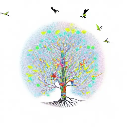 Tree Of Life With Flying Birds