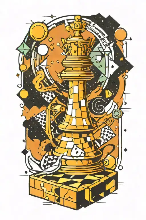 A Chess Piece Floating In Space Surrounded By Geometric Shapes