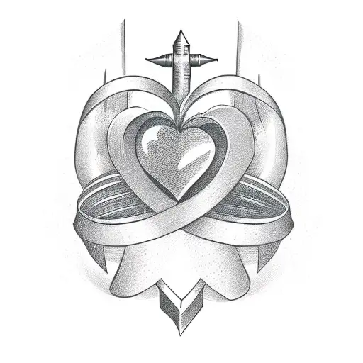 Heart With Dagger Through It And Ribbon Around It With Space For 2 Names