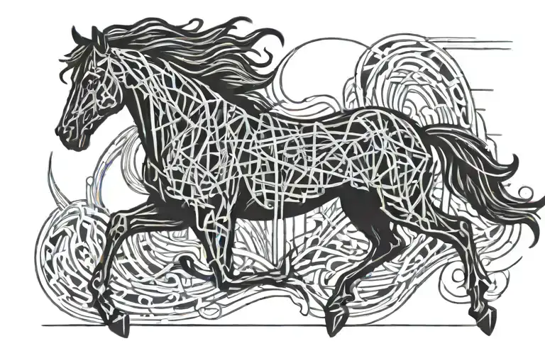 A Cardiogram Line Intertwined With A Running Horse Silhouette