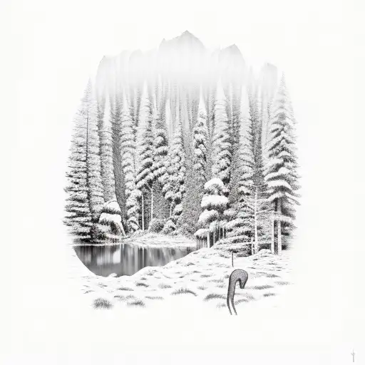 A Fantasy Forest Scene With Hidden Cryptids Lurking Among The Trees