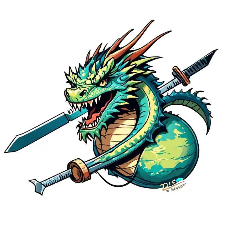 Dragon Holding Switchblade Pierces Planet