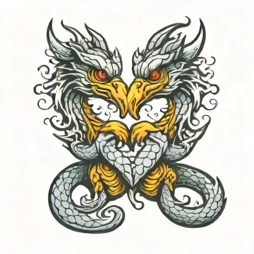 Two Headed Dragon Duck Necks Forming A Heart Shape Tattoo