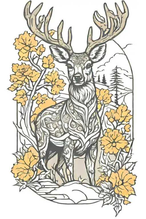Deer With Trees Background Looking