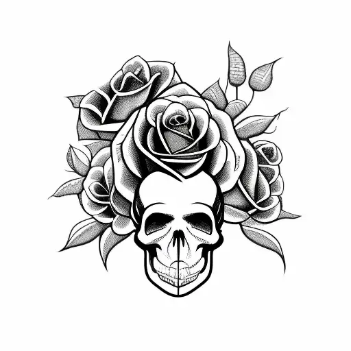 Snake With Roses Surrounding Skull
