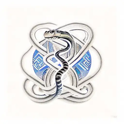 A Mystical Snake Intertwined With Ancient Greek Symbols Of Wisdom