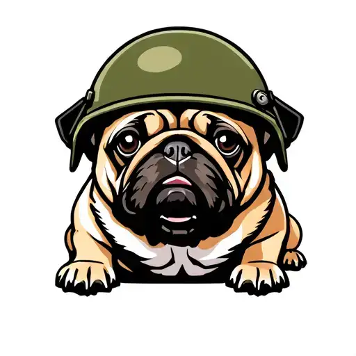 Cartoon Pug With Army Helmet