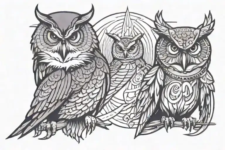 Owl And Wolve With Sunrays