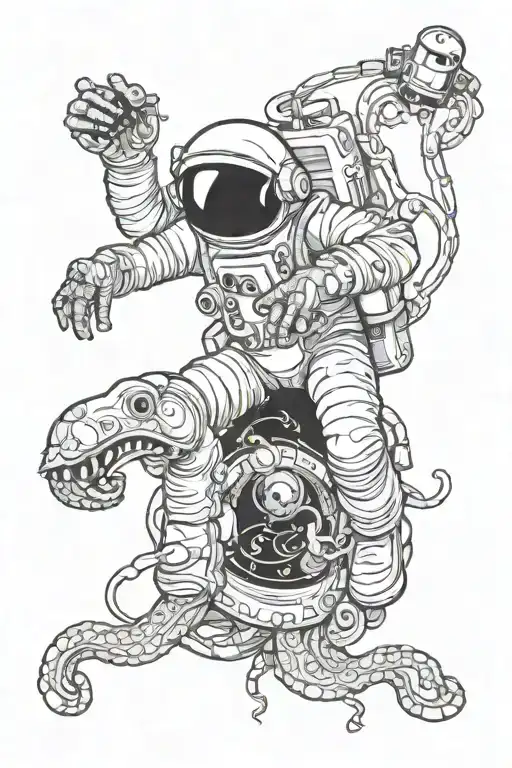 Octupus Grabbing Astronaut Floating