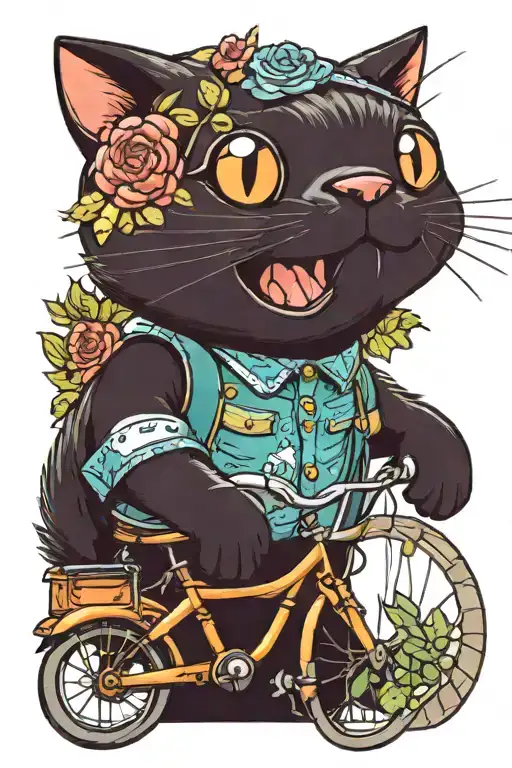 A Cute Cat Riding A Bicycle In Nature