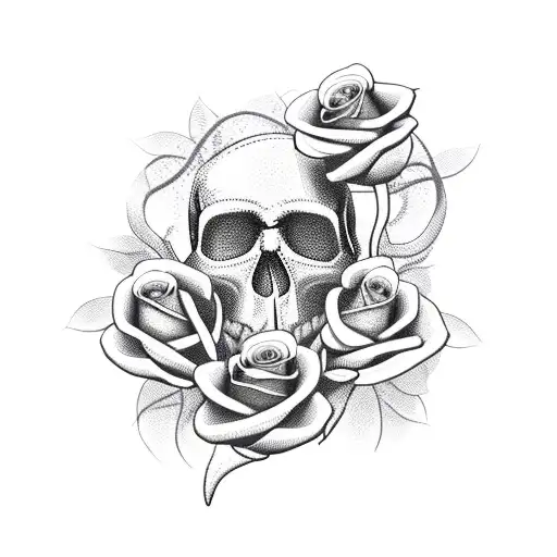 Snake With Roses Surrounding Skull