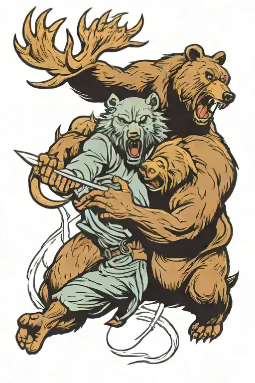 Bear Attacking Moose