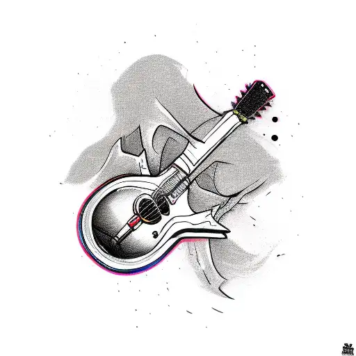 A Tattoo Design Combining A Skateboard And A Guitar In A Sketch Style