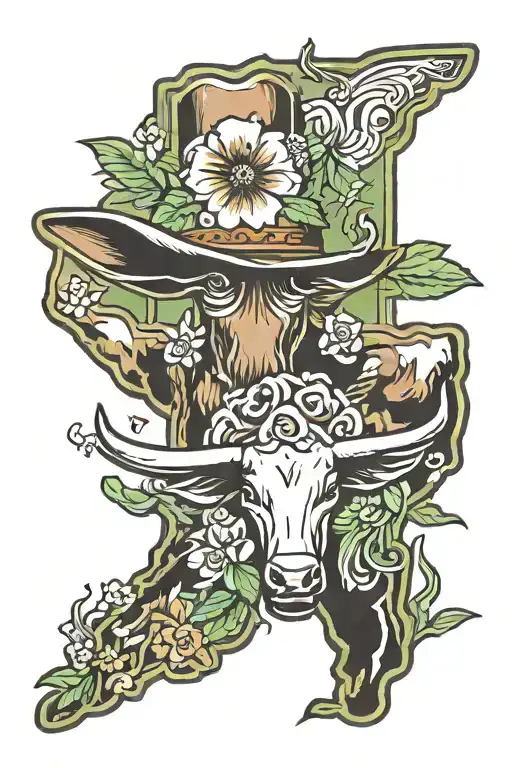 Texas State Outline And Longhorn