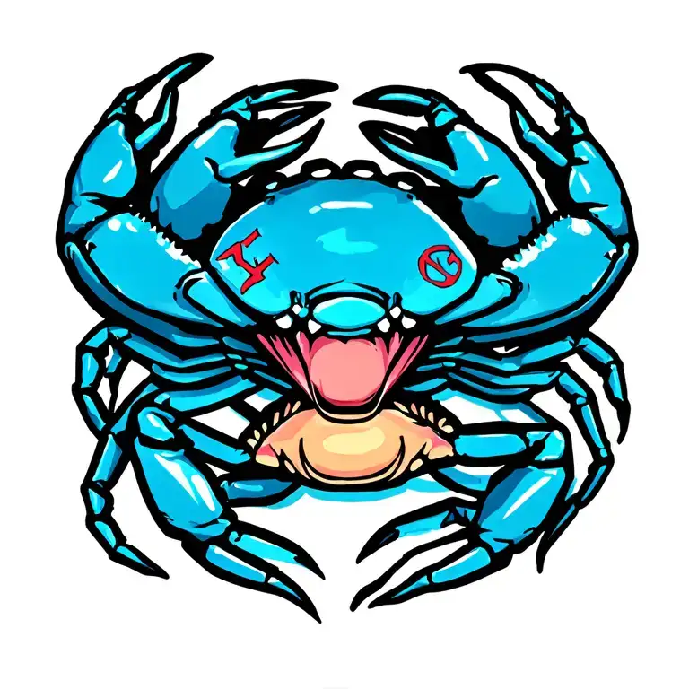 Blue Crab With Cancer Symbol On Claw And Back