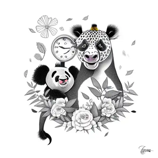 A Giraffe And A Panda Bear