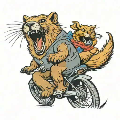 Screaming Cartoon Marmot Riding A Cat