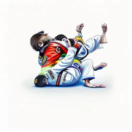 A Monkey In A Brazilian Jiu Jitsu Gi Executing A Perfect Armbar Submission