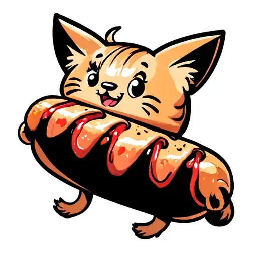 Cartoon Hotdog With Cat Ears Tail And Whiskers