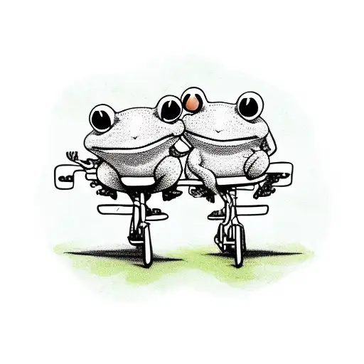 Two Cute Cartoon Frogs Riding A Tandem Bike