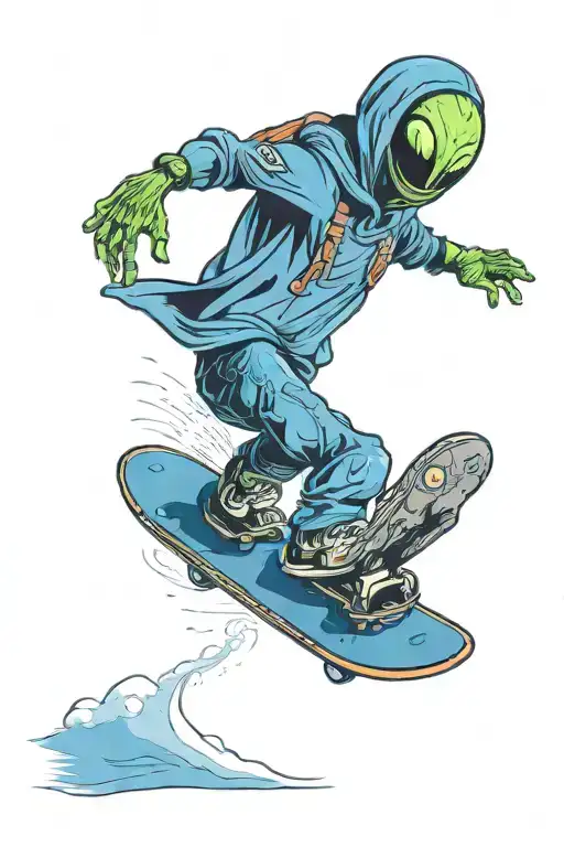 Alien Riding A Snowboard Wearing A Beanie And Baggy Jeans