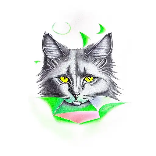 Black Long Haired Cat With Green Eyes And Bat Wings